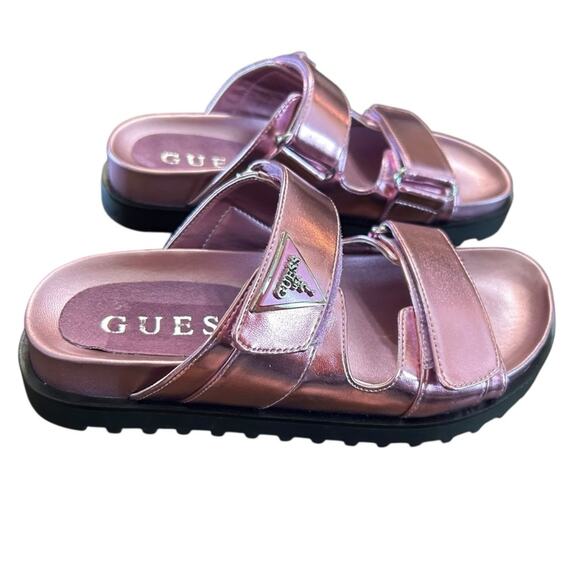 GUESS Fabula Lug-Sole Logo Footbed Sandals Slip On  Metallic Pink NEW Size 5 - Picture 1 of 9